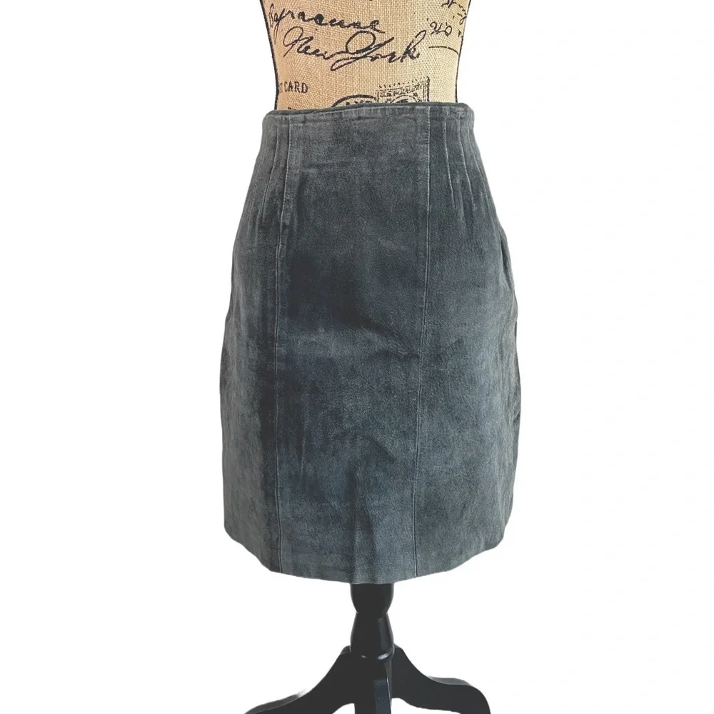 VTG Paul Harris Gray Suede Leather Skirt